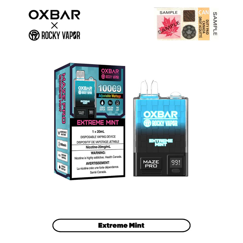 EXTREME MINT ROCKY VAPOR OXBAR MAZE PRO 10000 Puffs Canada