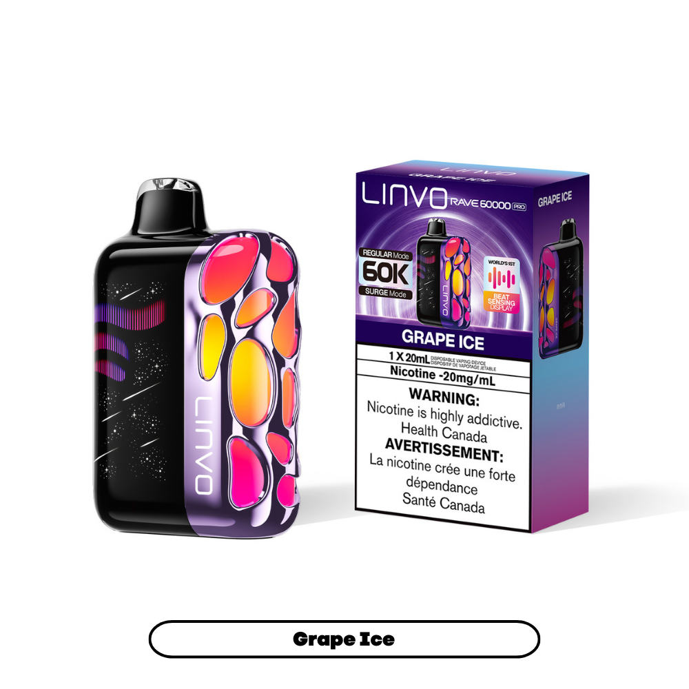 Grape Ice - Linvo Rave 60K Pro Disposable Vape - 20mg/mL nicotine - 20mL e-liquid - 60000 Puffs