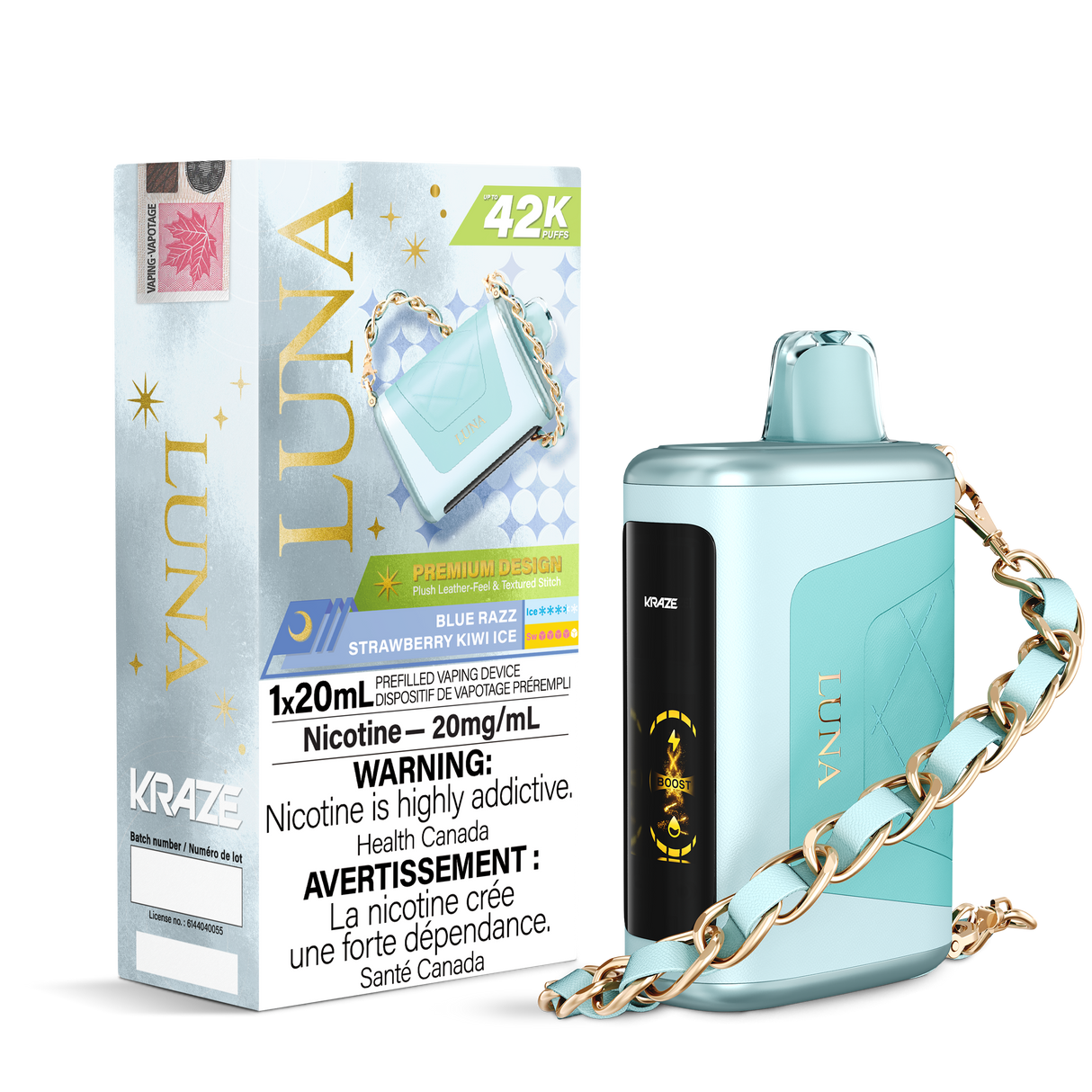 KRAZE LUNA 42k Puffs Disposable Vape, 20mL Prefilled vaping device - Blue Razz Strawberry Kiwi Ice