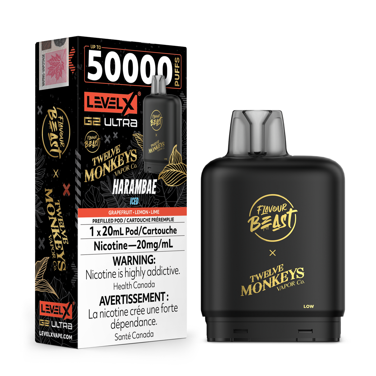 Harambae Iced - Flavour Beast x 12 Monkeys Level X G2 Ultra 50K Vape Pod