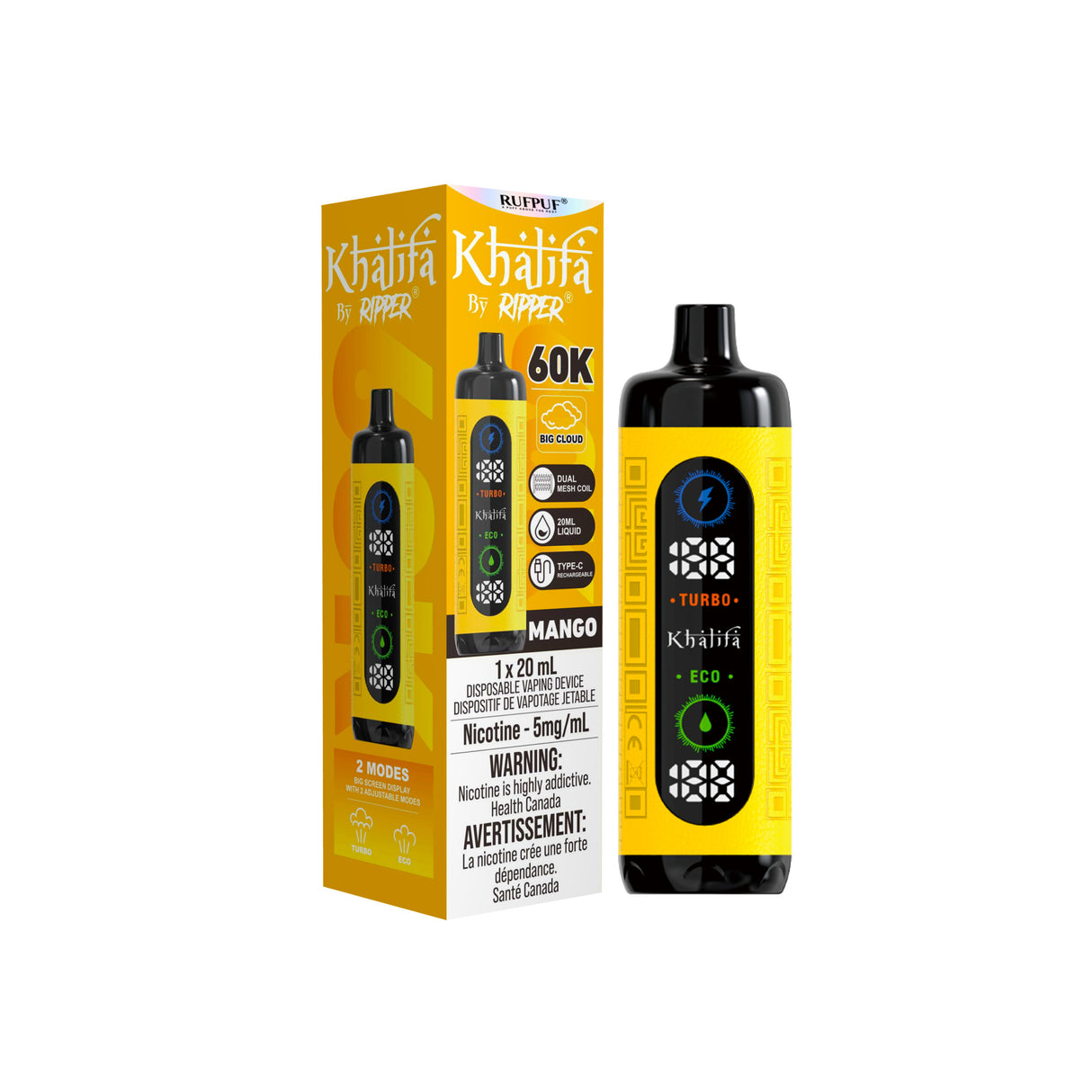 MANGO - Khalifa By Ripper Disposable vaping device - 20ml - Nicotine 5mg/ml - 60000 puffs.