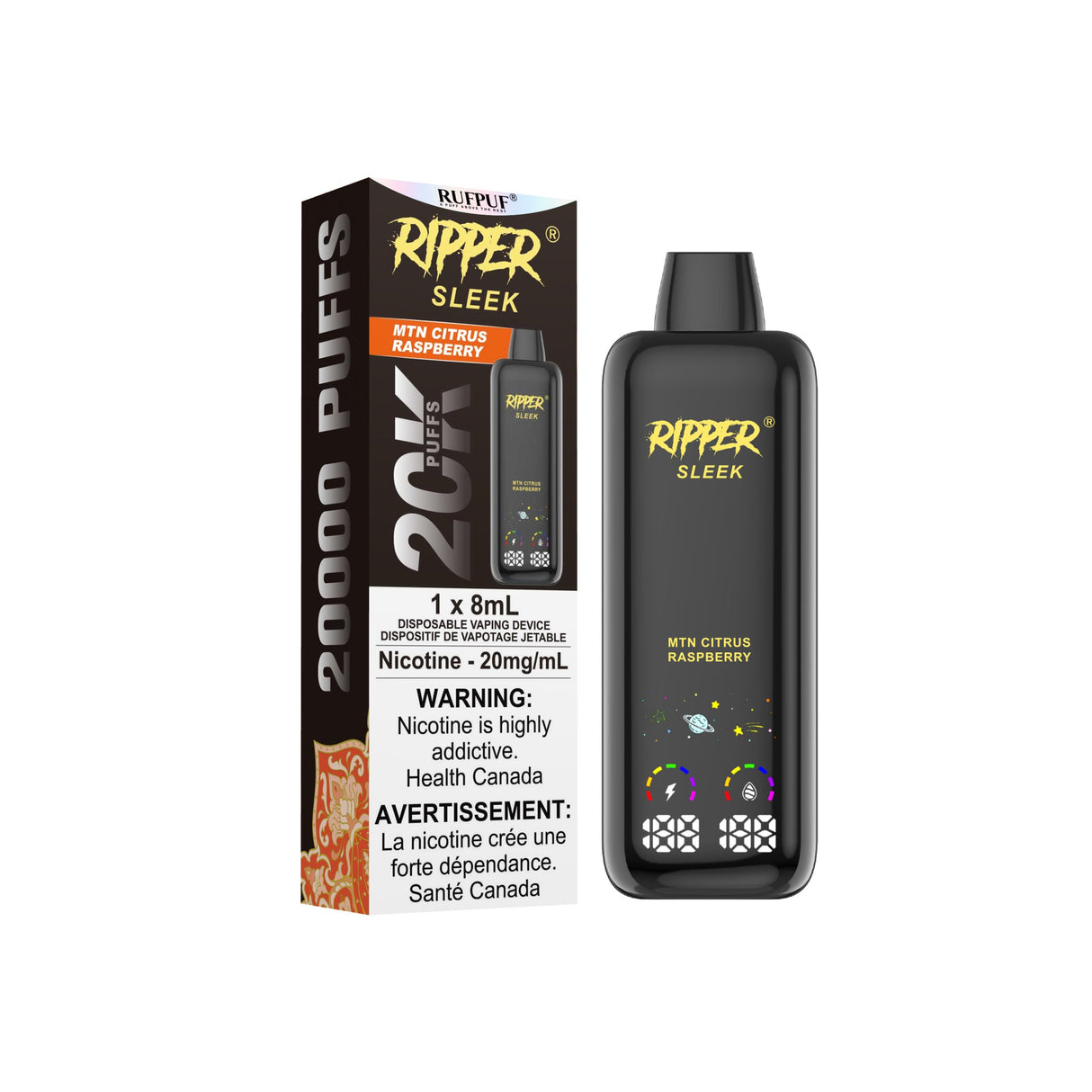 Ripper SLEEK Disposable Vape Mountain Citrus Raspberry flavour – 20,000 puffs