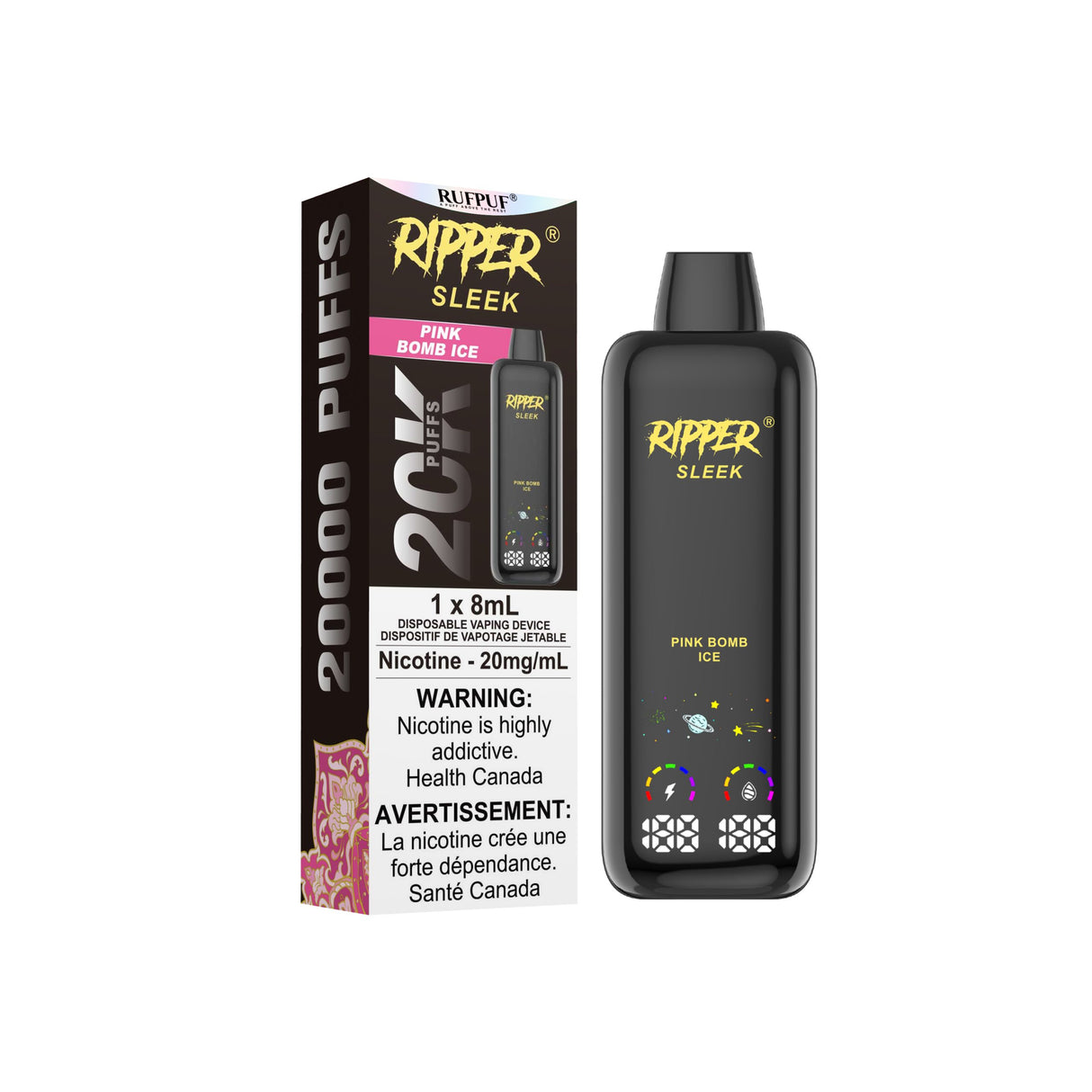 Ripper SLEEK Disposable Vape Pink Bomb Ice flavour – 20,000 puffs