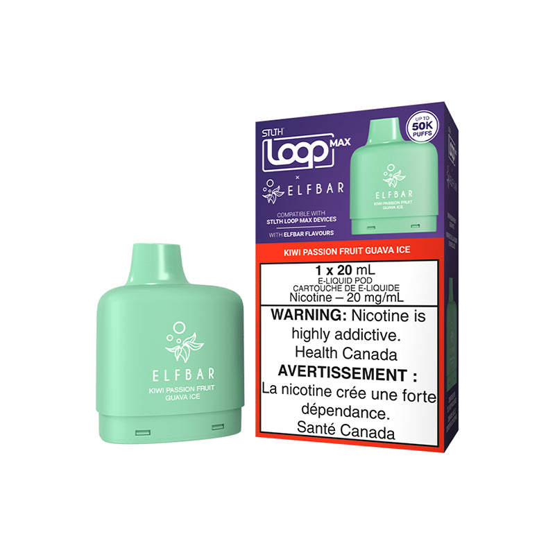 Kiwi Passion Fruit Guava Ice STLTH LOOP MAX x ELFBAR 20mL pod tropical triple fruit ice 50,000 puffs at Quality Vapes Canada