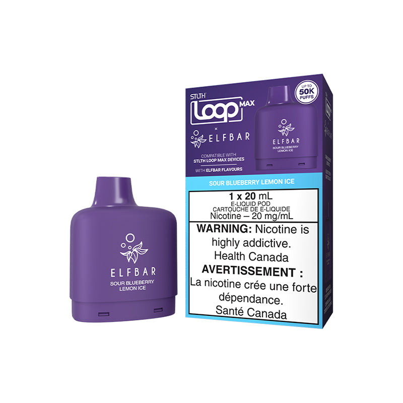 Sour Blueberry Lemon Ice STLTH LOOP MAX x ELFBAR 20mL pod sour blueberry lemon ice 50,000 puffs at Quality Vapes Canada