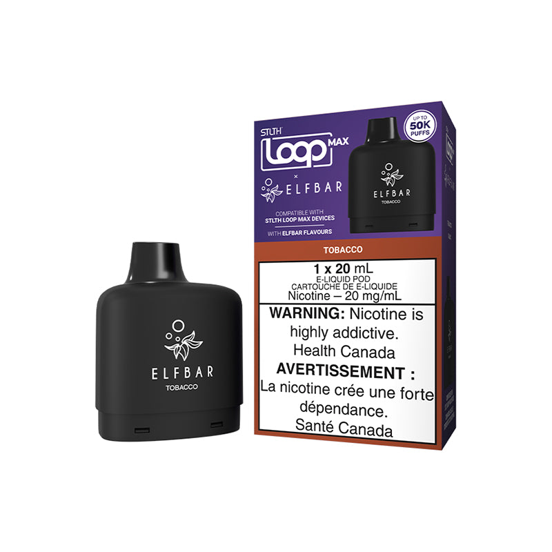 Tobacco STLTH LOOP MAX x ELFBAR 20mL pod smooth classic tobacco 50,000 puffs 20mg at Quality Vapes Canada