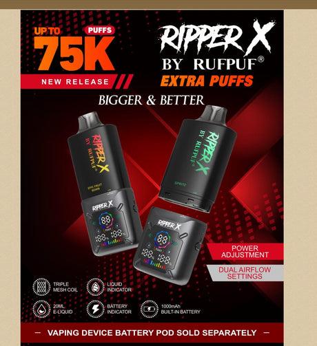 Quality vapes introduces Ripper X 75000 puffs disposable vape pod in Canada