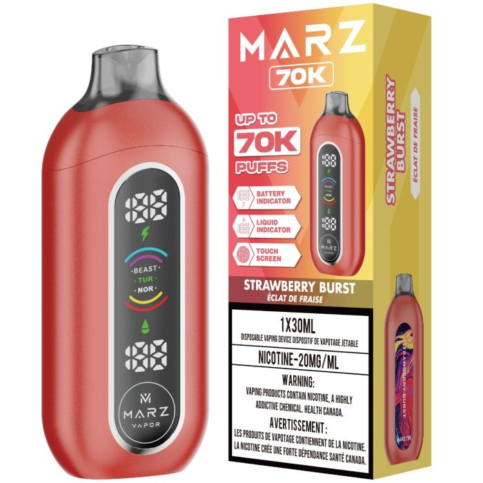 Strawberry Burst - 70000 puffs - 20mg/ml nicotine strength - 30ml e-juice - Marz 70K Disposable Vape