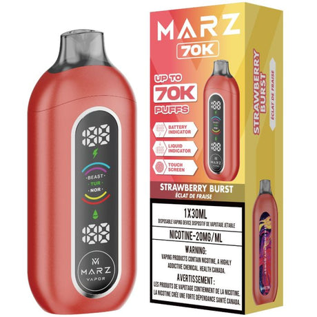 Strawberry Burst - 70000 puffs - 20mg/ml nicotine strength - 30ml e-juice - Marz 70K Disposable Vape