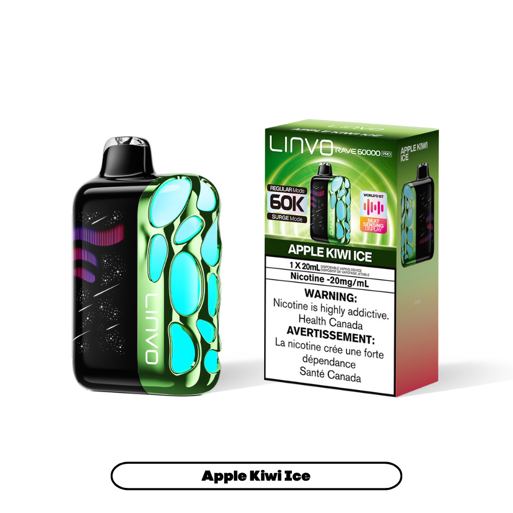Apple Kiwi Ice - Linvo Rave 60K Pro Disposable Vape - 20mg/mL nicotine - 20mL e-liquid - 60000 Puffs