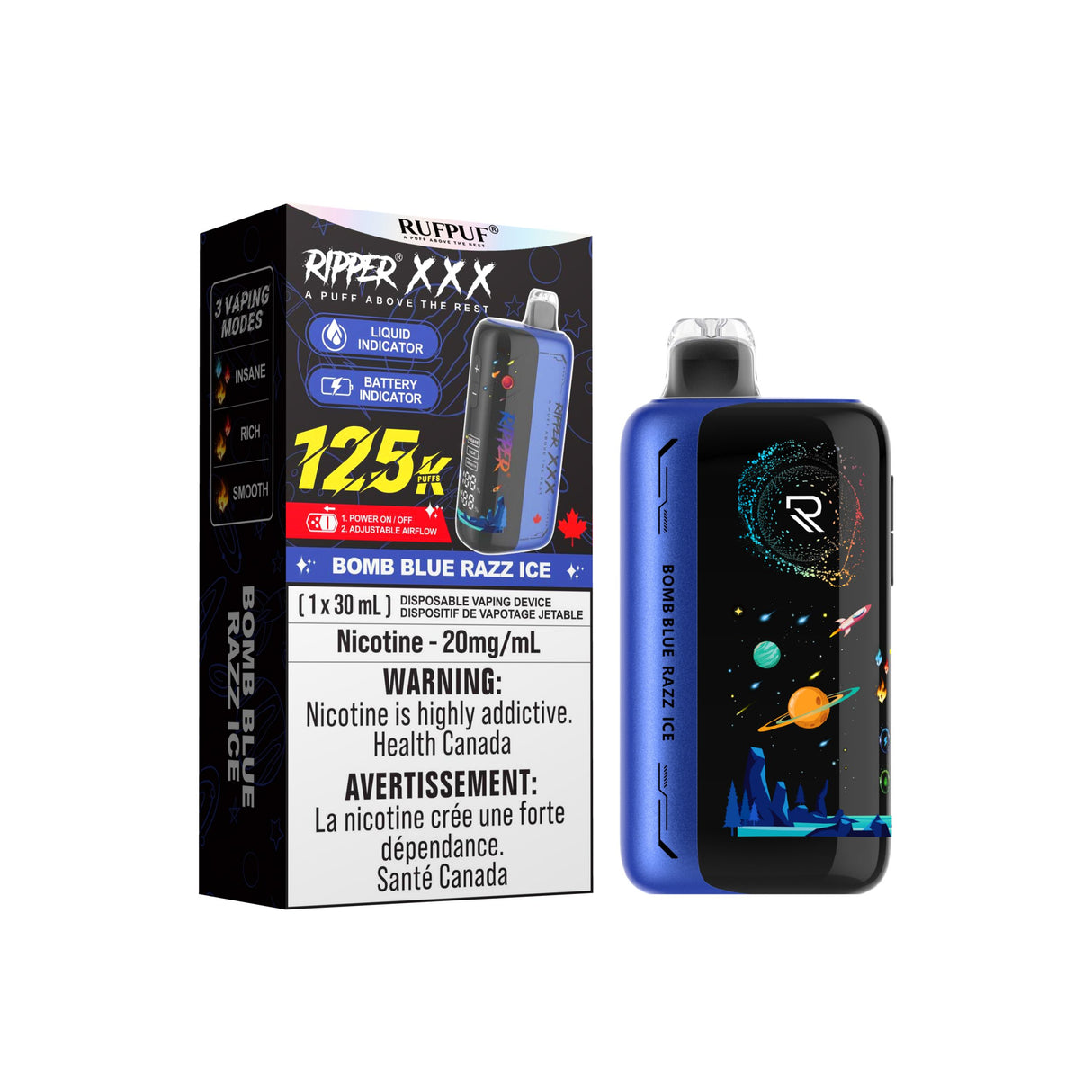 Bomb Blue Razz Ice 125K Ripper XXX (30ML)  Disposable Vape