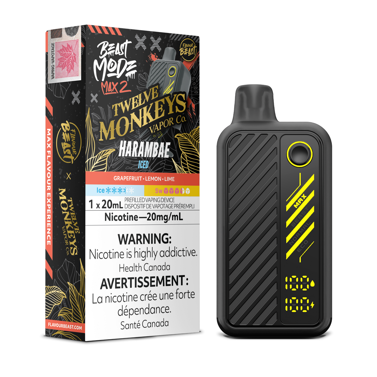 Flavour Beast Beastmode Max 2 x Twelve Monkeys – Harambae Iced, 20mg/mL, 20mL e-liquid.
