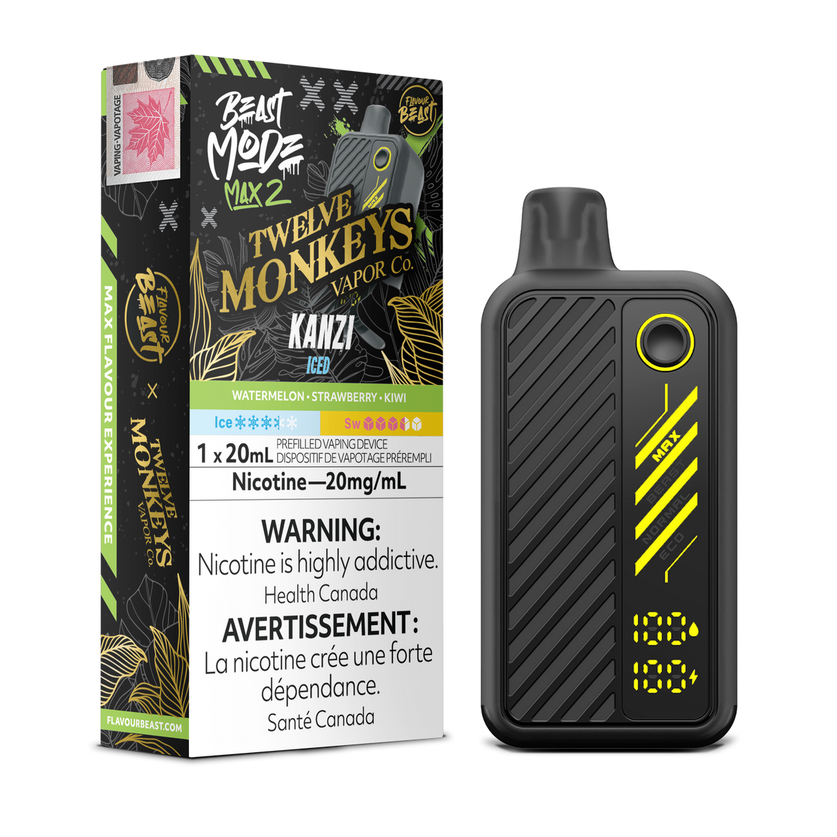 Flavour Beast Beastmode Max 2 x Twelve Monkeys – Kanzi Iced, 20mg/mL, 20mL e-liquid.