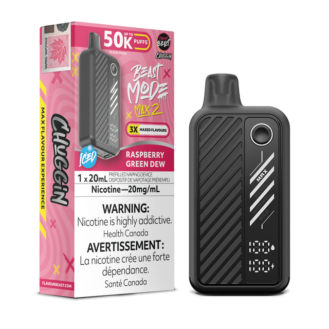 Raspberry Green Dew - Flavour Beast BeastMode Max 2 50K Disposable Vape - 20mL - 20mg/ml Nicotine strength.