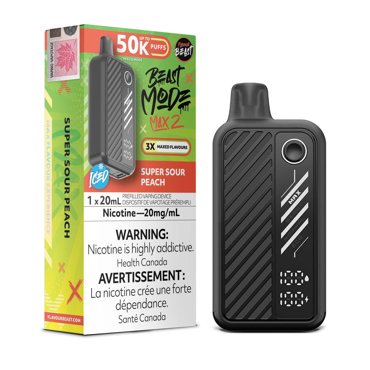 Super Sour Peach - Flavour Beast BeastMode Max 2 50K Disposable Vape - 20mL - 20mg/ml Nicotine strength