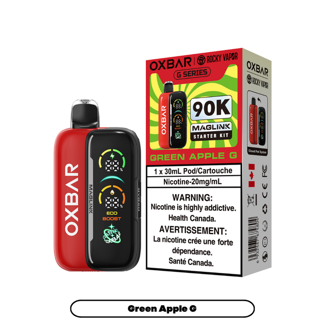 Oxbar x Rocky Vapor Maglink Disposable Vape Green Apple G flavour – 90,000 puffs