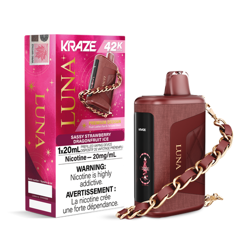 Sassy Strawberry Dragon Fruit Ice - 42000 puffs - 20mg/ml nicotine strength - 20ml e-juice - KRAZE LUNA Disposable Vape 42K