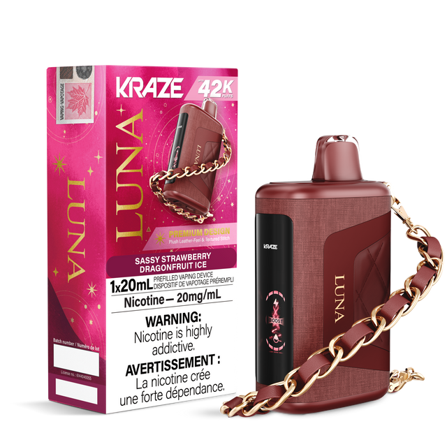 Sassy Strawberry Dragon Fruit Ice - 42000 puffs - 20mg/ml nicotine strength - 20ml e-juice - KRAZE LUNA Disposable Vape 42K