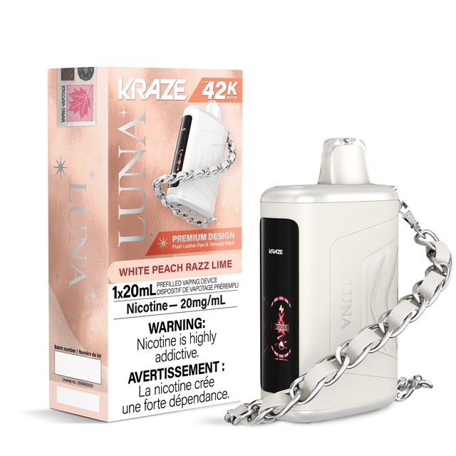 White Peach Razz Lime - 42000 puffs - 20mg/ml nicotine strength - 20ml e-juice - KRAZE LUNA Disposable Vape 42K