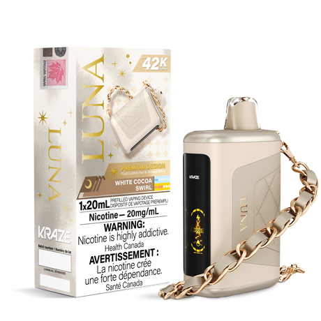 KRAZE LUNA 42k Puffs Disposable Vape, 20mL Prefilled vaping device. White Cocoa Swirl