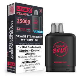 Savage Strawberry Watermelon Iced - Flavour Beast 25k Level X Boost G2 Pod - 25000 puffs - 20ml - 20mg/ml