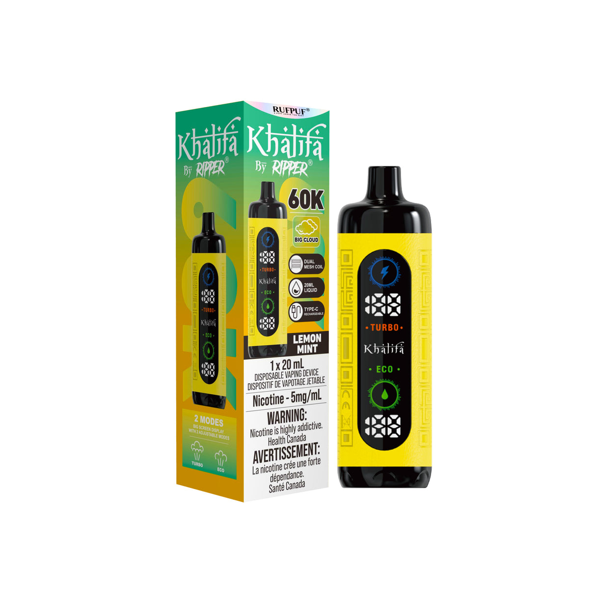 Lemon Mint - Khalifa Bar by Ripper Hookah Vape 60k