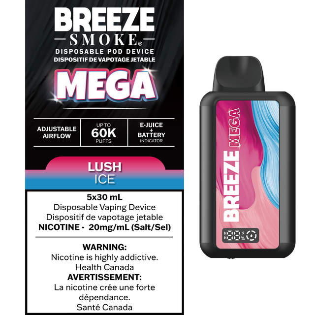 Lush Ice – Breeze Mega 60000 Puffs – 20mg Nicotine – 30mL e-liquid