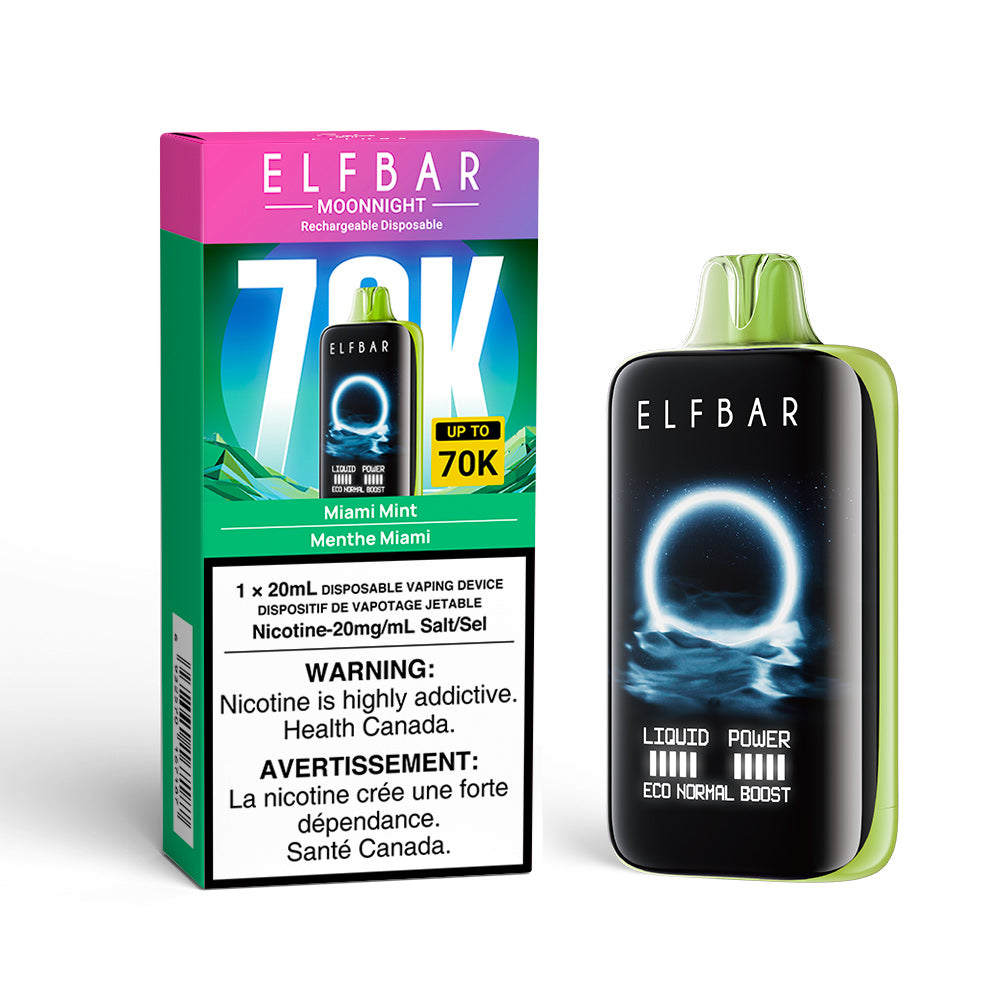 Miami Mint – ELF BAR 70K Vape – 70,000 Puffs, 20mL E-liquid, 20mg/mL Nicotine – Crisp Mint with Cooling Ocean Breeze, Rechargeable