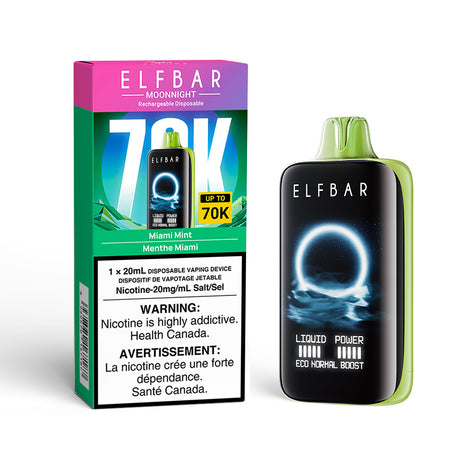 Miami Mint – ELF BAR 70K Vape – 70,000 Puffs, 20mL E-liquid, 20mg/mL Nicotine – Crisp Mint with Cooling Ocean Breeze, Rechargeable