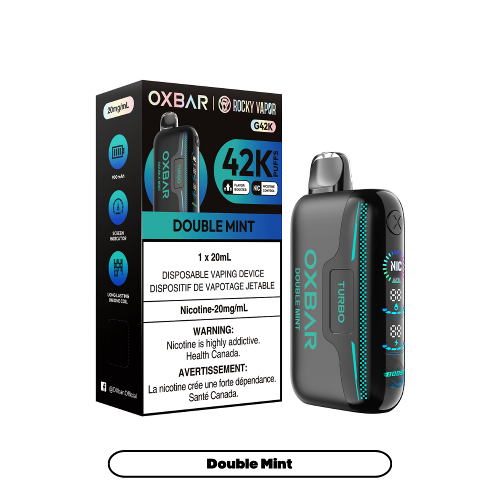 Rocky Vapor Oxbar G42K - Double Mint Disposable Vape. 20ml e-liquid, 20mg/ml nicotine. 42K Puffs
