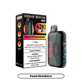 Rocky Vapor Oxbar G42K - Peach Strawberry Disposable Vape. 20ml e-liquid, 20mg/ml nicotine. 42K Puffs