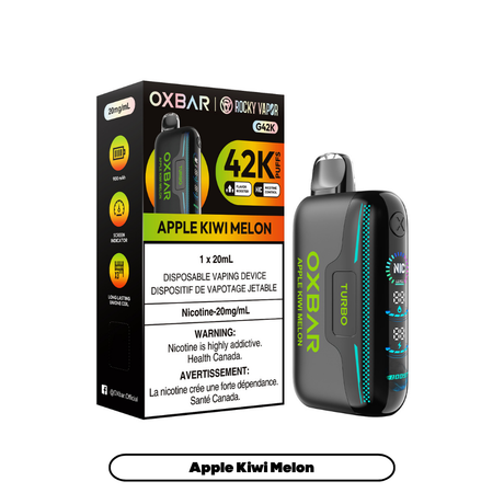 Rocky Vapor Oxbar G42K - Apple Kiwi Melon Disposable Vape. 20ml e-liquid, 20mg/ml nicotine. 42K Puffs.