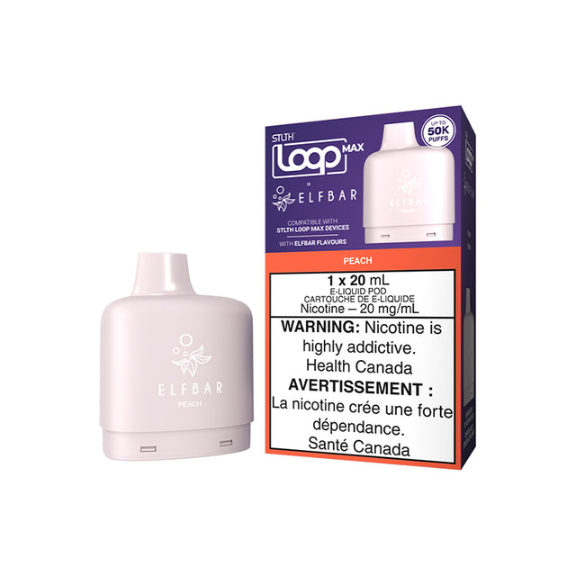 Peach STLTH LOOP MAX x ELFBAR 20mL pod smooth non iced peach 50,000 puffs 20mg at Quality Vapes Canada