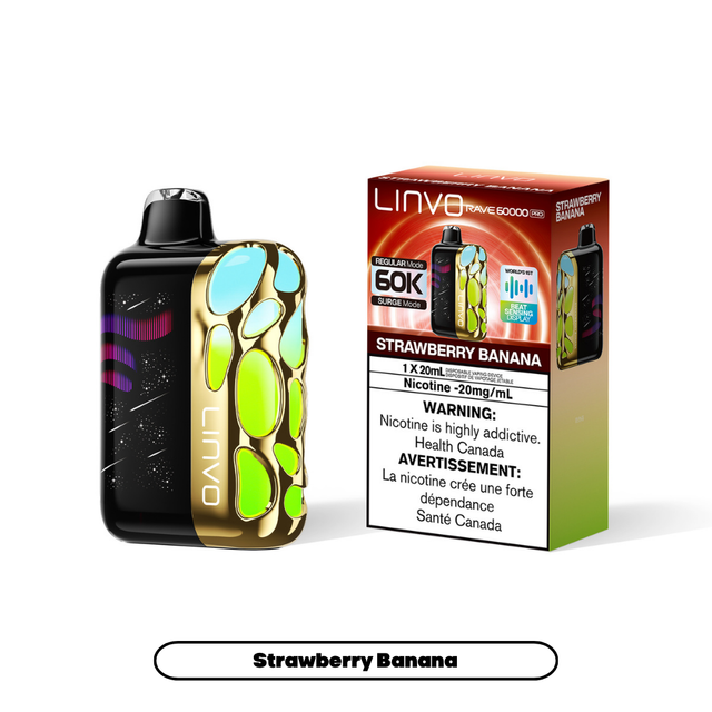 Strawberry Banana - Linvo Rave 60K Pro Disposable Vape - 20mg/mL nicotine - 20mL e-liquid - 60000 Puffs