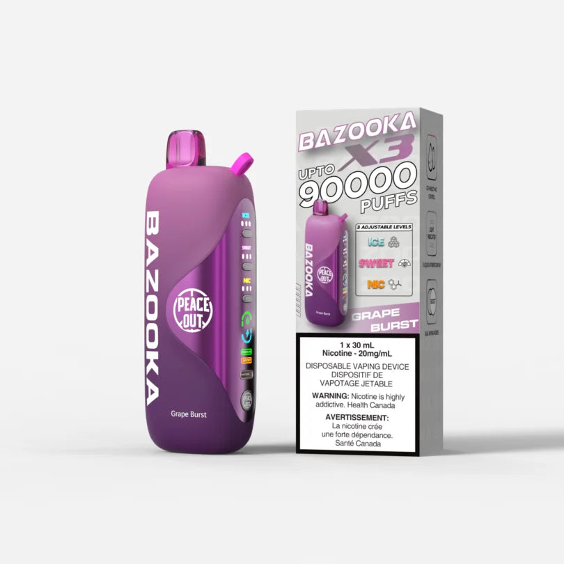 Bazooka Disposable Vape X3 - 90000 Puffs  30ML - Synthetic - Adjustable Nic levels