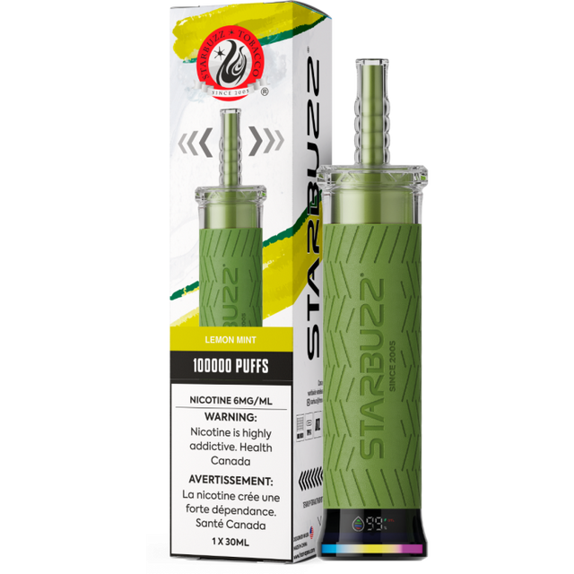 Starbuzz E-Hose 100K Disposable Vape – Lemon Mint flavour 6mg 30mL