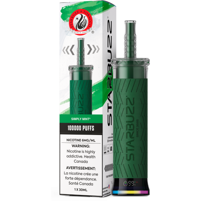 Starbuzz E-Hose 100K Disposable Vape – Simply Mint flavour 6mg 30mL
