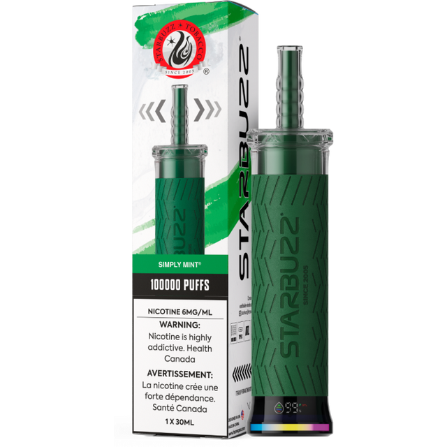 Starbuzz E-Hose 100K Disposable Vape – Simply Mint flavour 6mg 30mL